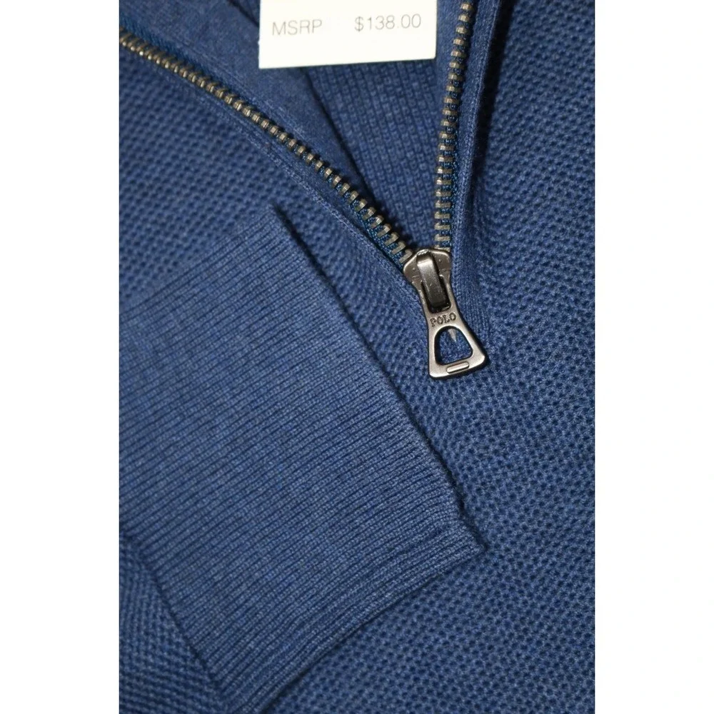 Polo Ralph Lauren Mens Waffle Knit 1/4 Zip Sweater Navy Blue Red Sz M Small Pony